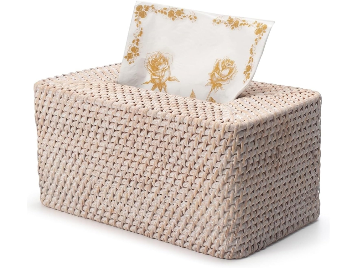 Tampa para Caixa de Lenços Papel em Rattan, Suporte Retangular, Porta Sala, Banheiro | S/MARCA