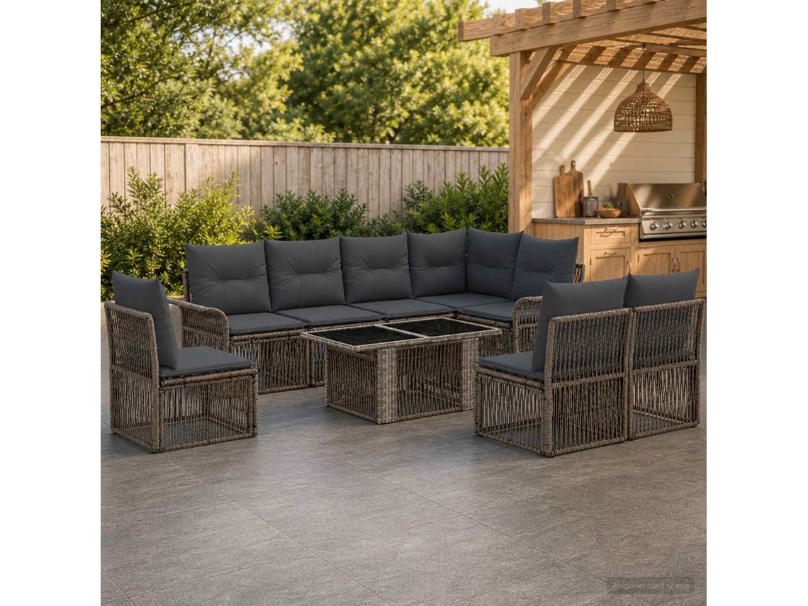 Vidaxl Conjunto De Sofá De Jardim 9 Unid. Cinza E Cinza Escuro Vime Pe