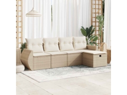Vidaxl 5 Pcs Conjunto De Sofás P/ Jardim Com Almofadões Vime Pe Bege