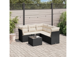 Jogo de Sofá Jardim 6 Peças C/ Almofadões Vime Pe Preto Dkd Home Decor
