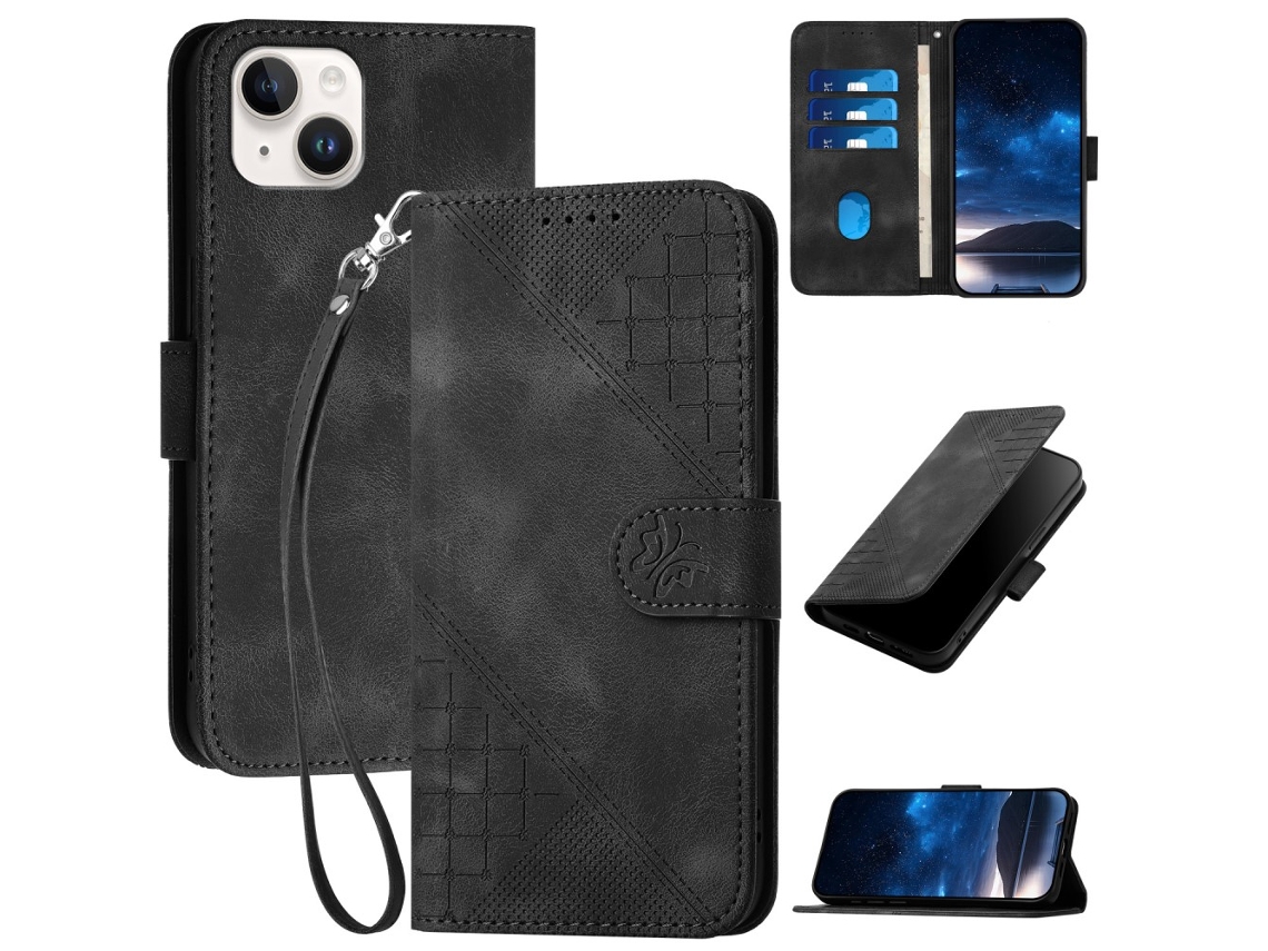 Capa Para Iphone 15 Plus Pele Sintética Preto