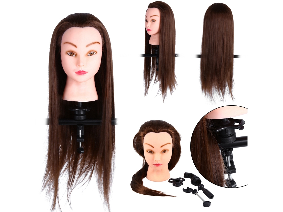 Cabeça De Manequim Para Prática De Tranças E Penteados (cabelo Humano + Fibra De Alta Temperatura, 24 Polegadas, Com Suporte) + Eoocoo