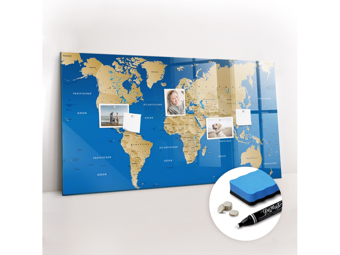 Quadro De Vidro Magnético Mundo Países Para O Quarto Das Crianças Espelharte (120x60 Cm)