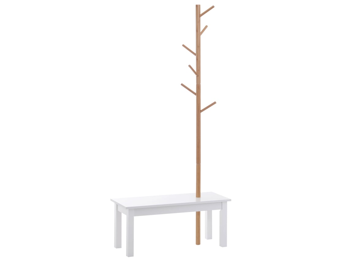 Cabide de Pé Bambu e Mdf Cor Branco e Cor de Madeira 80x30x180 cm Homcom