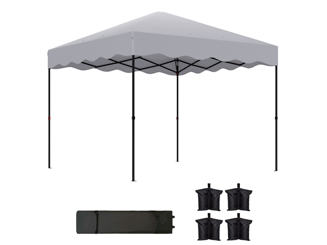 Tenda Dobrável De 3 X 3 M, Com Altura Ajustável, Bolsa De Transporte Com Rodinhas, Para Jardim E Terraço, Em Metal E Tecido, Cinza Claro.