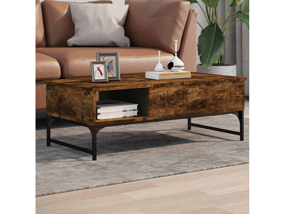 Vidaxl Mesa De Centro 100x50x35cm Deriv. Madeira/metal Carvalho Fumado