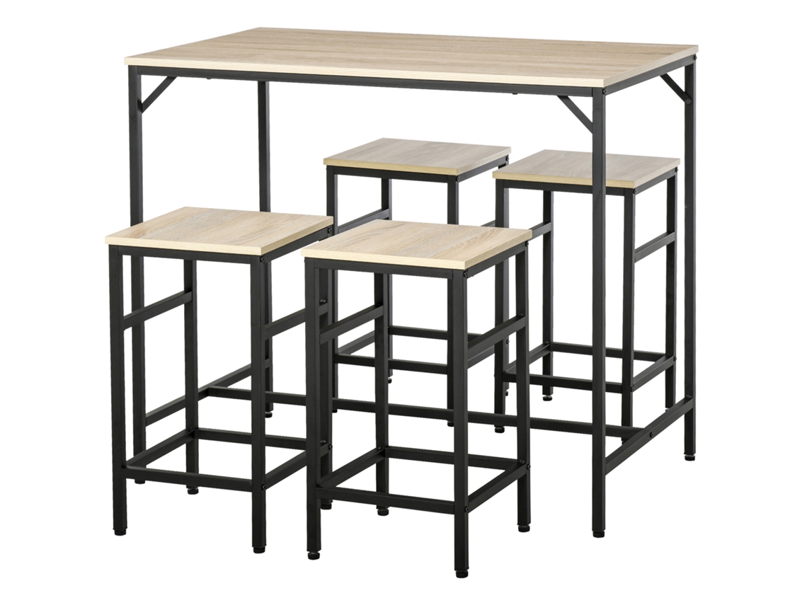 Mesa Alta Com Banco Mdf, Metal Cor Preto E Carvalho 100x60x88 Cm Homcom