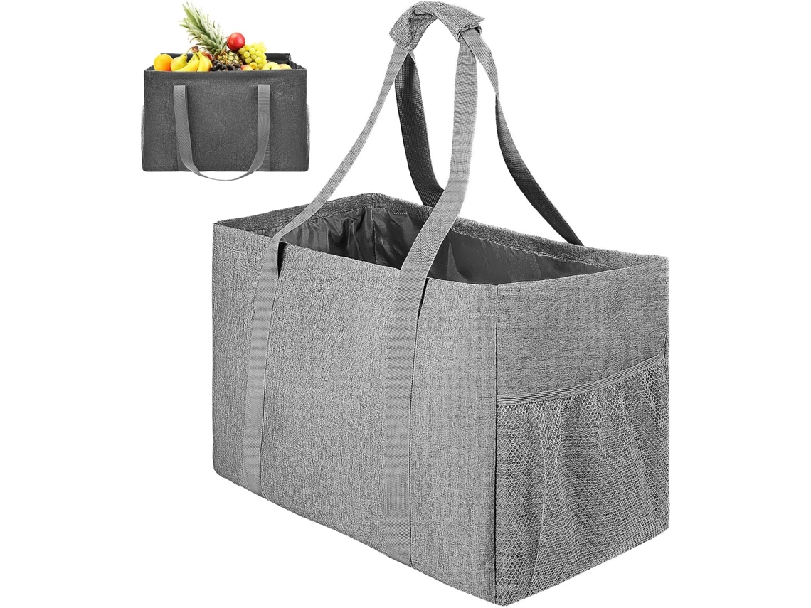 Sacola De Compras Grande Reutilizável Em Algodão Com Bolsos, Capacidade De 35 Litros, Alças Reforçadas, Para Viagens E
