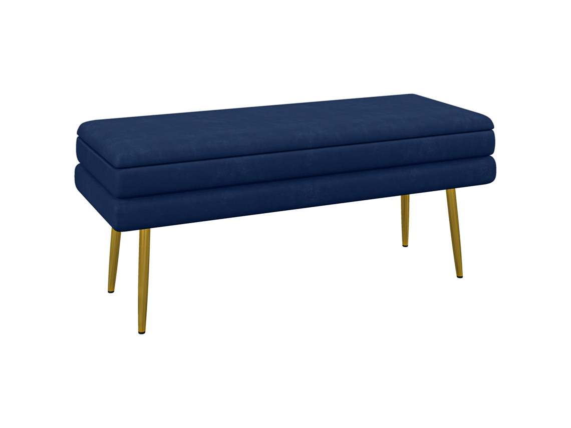 Banco 2 em 1, com assento de veludo, pernas de aço, azul dourado, 100x37,5x42cm S/MARCA
