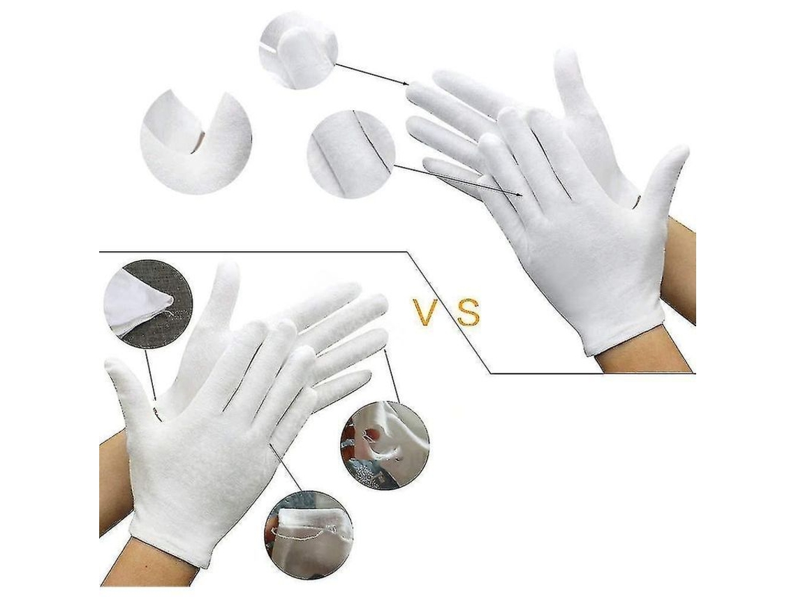 2026 guantes de Algodón Blancos 12 Pares Impermeables Reutilizables para Cosmética Y Trabajo