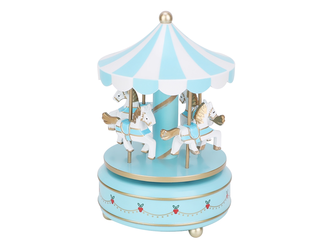Caixa de Música Carrossel Baok Merry-go-round, ideal para presentes de Natal, casamento e aniversário, na cor azul.