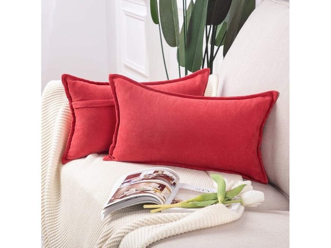 Conjunto De 2 Almofadas De Cabeceira - De Chenille Suave, Retangular - Para Sala E Quarto - Vermelho 40x80 Cm