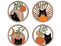Arte De Parede Com Gatos Arte Boêmia Para Amantes De Gatos Decoração Moderna Em Madeira 4 Peça Gokoco