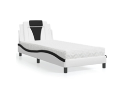 Vidaxl Cama Viana Com Colchão 90x200 Cm Couro Artificial Branco E Preto
