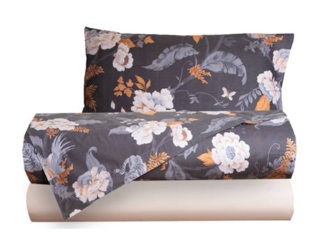 Conjunto de Lençol com Estampa Fantasia 100% Algodão Made In Italy Cama Individual Kiara Black