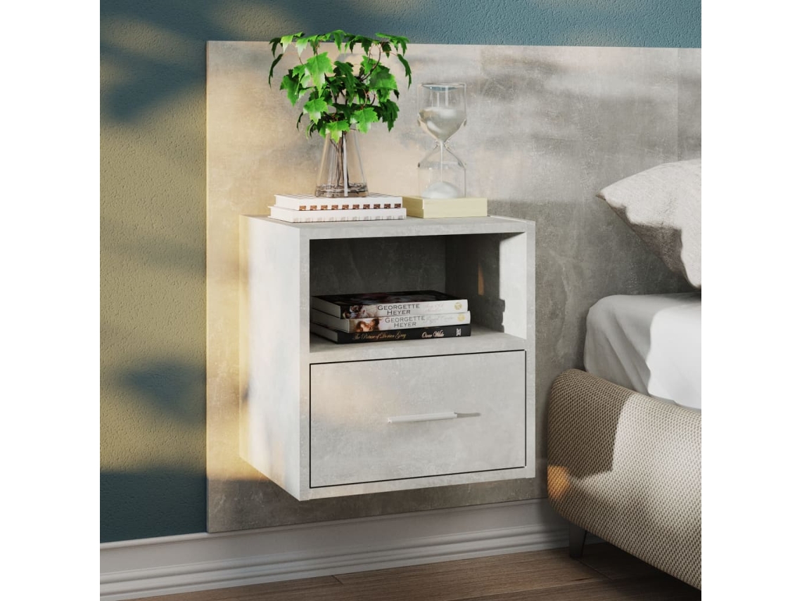 Vidaxl Mesa De Cabeceira Montagem Na Parede Cinzento Cimento