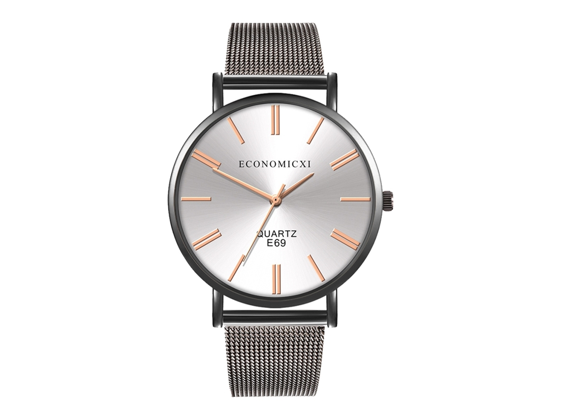 Relógio de Quartzo Casual Simples Estilo Fashion Pulseira de Malha Branco Preto