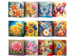 Kit De Pintura Com Diamantes Para Cartões De Felicitação, 12 Cartões Artísticos Com Strass Para Montar Você Mesmo, Com Envelopes E Kit De Ferram