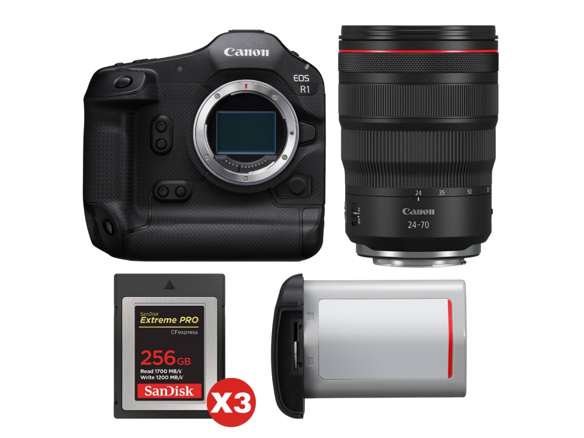 Eos R1 + Rf 24 70mm F/2.8 L Is Usm + 3 Sandisk 256gb Extreme Pro Cfexpress Type B + Canon Lp e19 + Ebook “20 Dicas para Fotos Que Impressionam” CANON