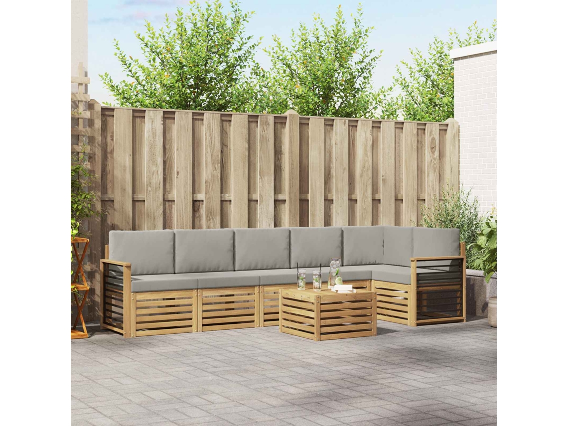 Vidaxl Conjunto De Sofás Para Exterior 7 Pcs Branco E Cinzento-claro