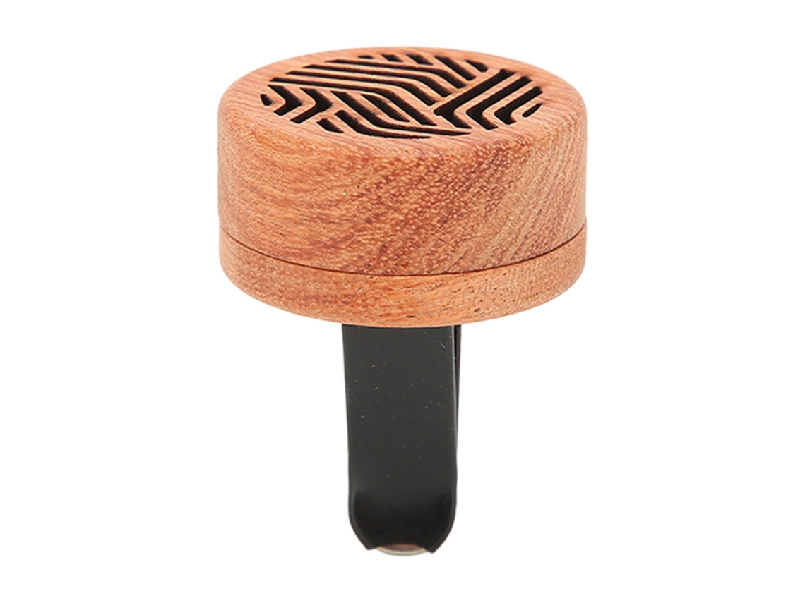 Mini difusor portátil de óleos essenciais em madeira para carro com fragrância de pau-rosa.