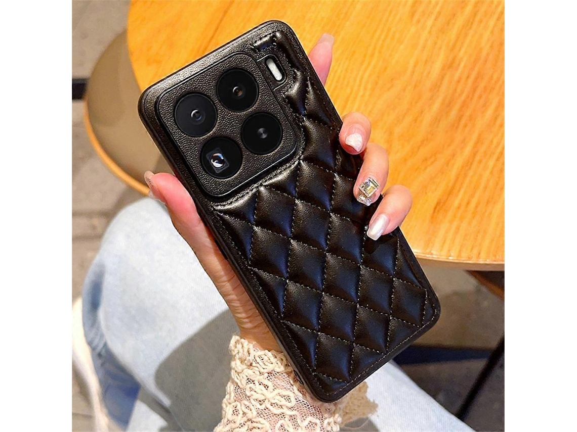 Capa Para Xiaomi 15 Com Costura Em Losango, Couro Pu, Tpu, À Prova De Choque, Preta