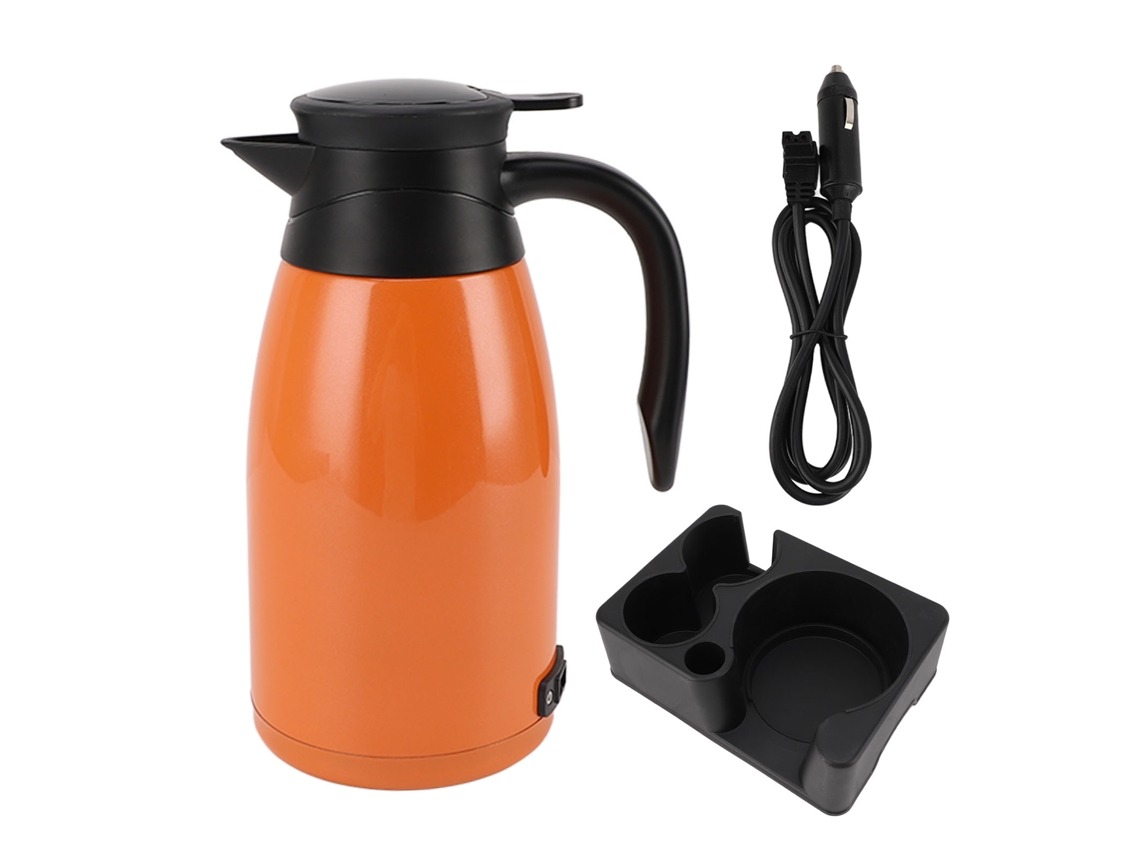 Chaleira Elétrica para Carro 1400ml 180w Inox Laranja Anti vazamento Viagem | S/MARCA