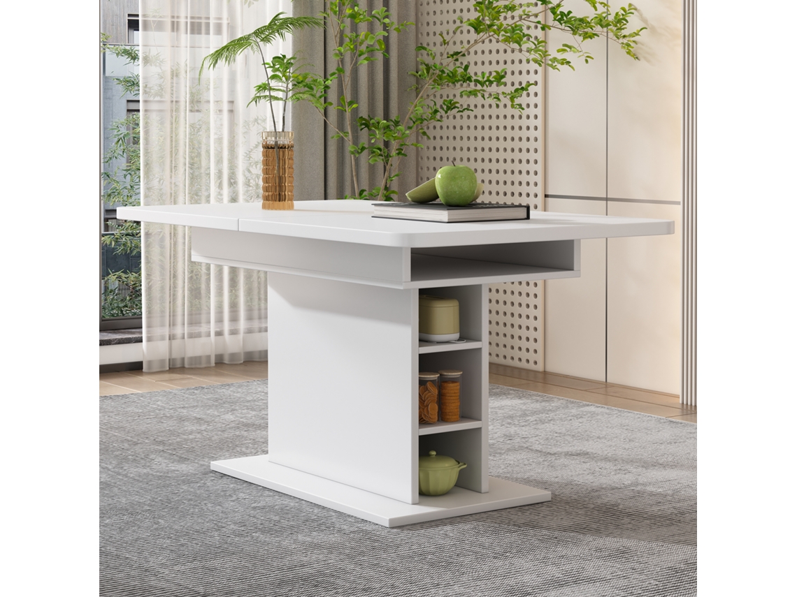 Mesa Extensível Armazenamento Retangular Branca VELTRIX