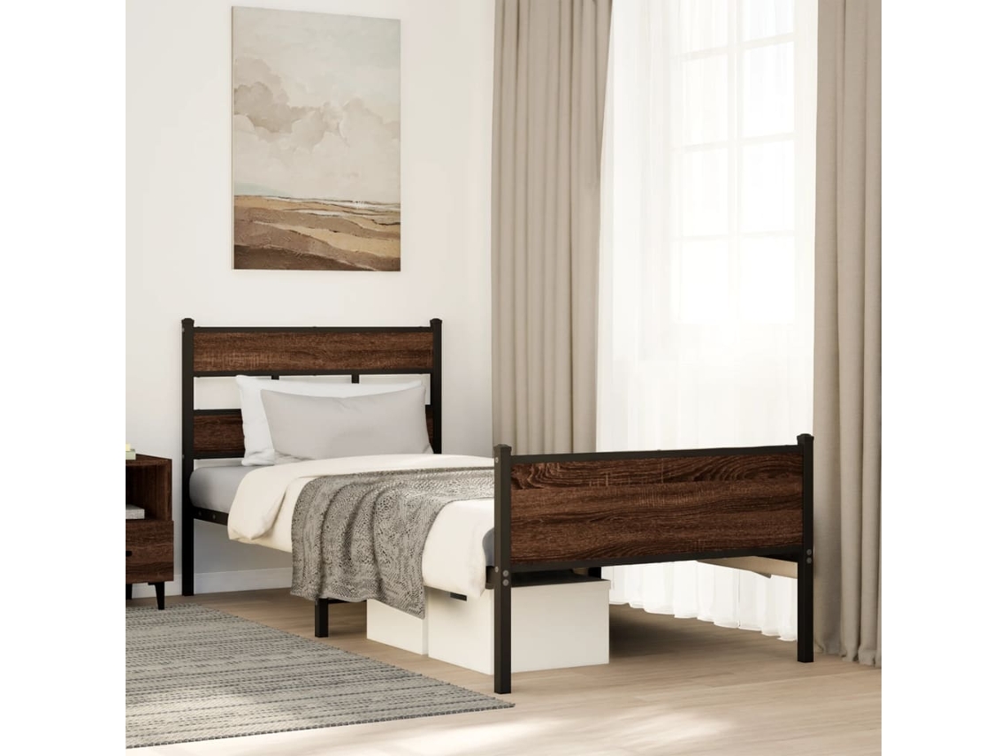 Vidaxl Estrutura Cama S/ Colchão Derivados Madeira Carvalho Castanho