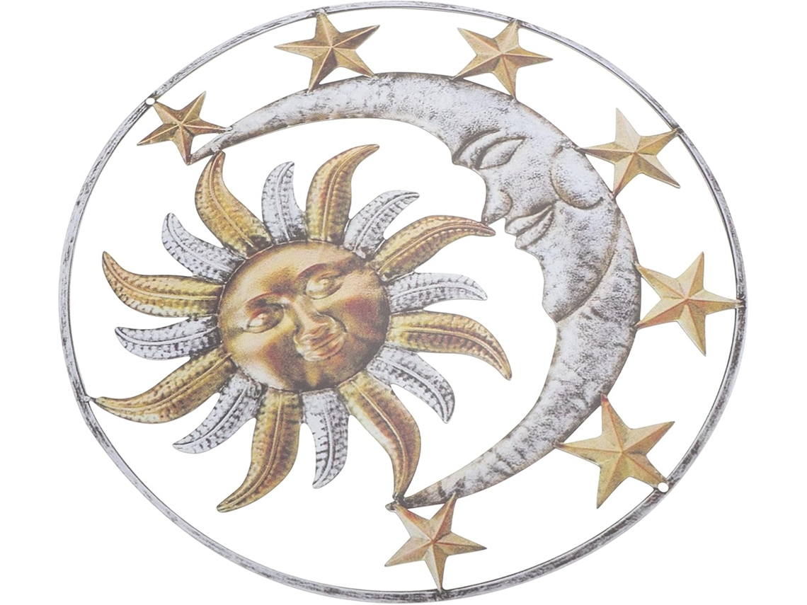 Decoração De Parede Sol E Lua Em Ferro, 1 Peça, Amarela