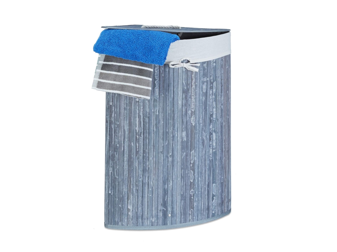 Cesto De Roupa De Canto De Bambu Com Saco Removível