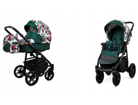 Carrinho de Bebé Multifuncional BABYLUX CLASSIC GOLD 2 Em 1 -Chili Flowers BLACK FRAME - Ajustável e dobrável Construção leve em alumínio - Acessórios