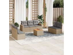 Vidaxl 8 Pcs Conjunto De Sofás P/ Jardim Com Almofadões Vime Pe Bege