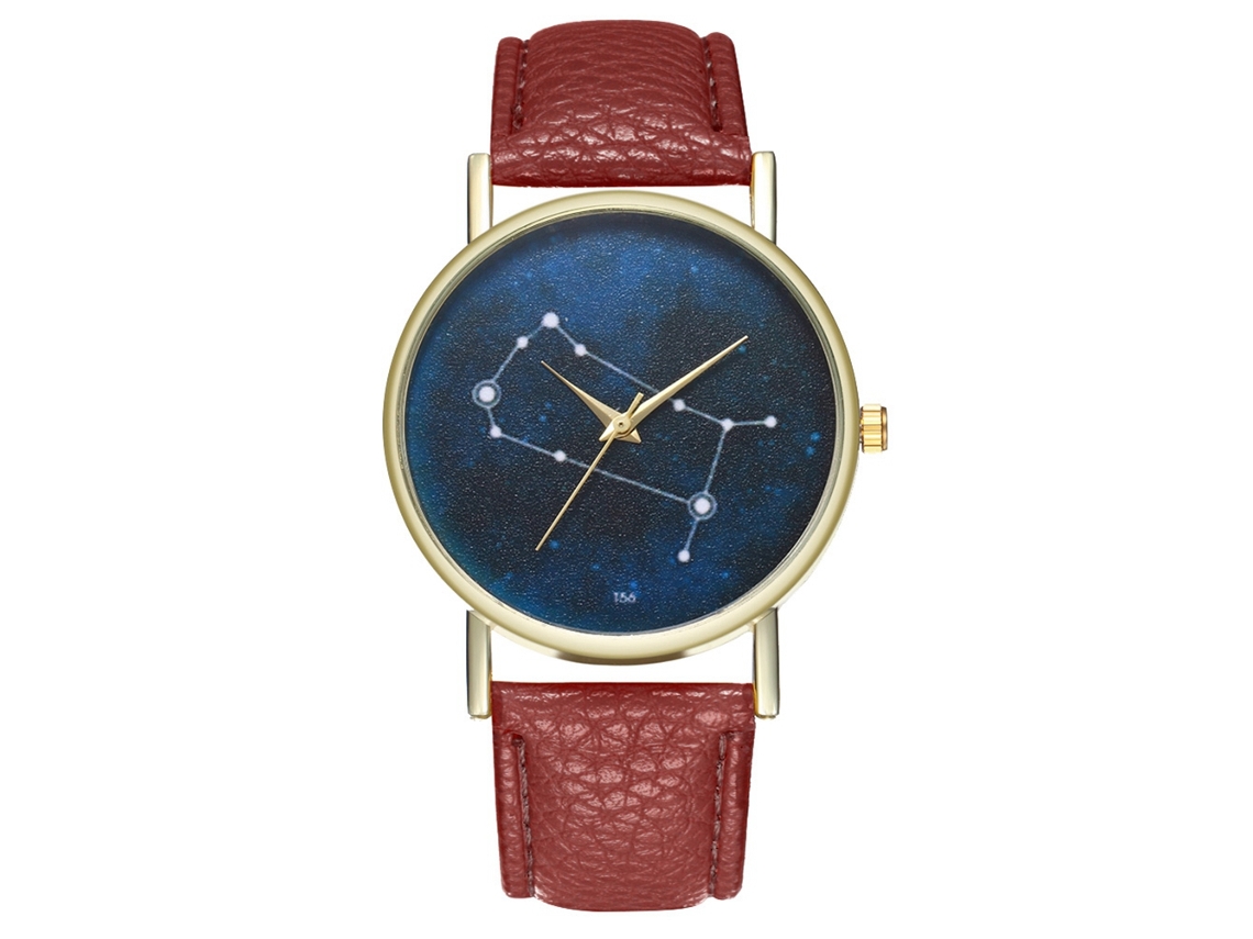 Relógio de pulso Zhoulianfa Constellation Fashion Coffee Quartz para homens e mulheres com pulseira de couro PU