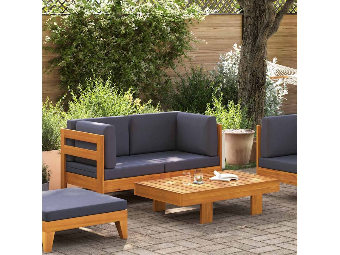 Vidaxl 2 Pcs Conj. Lounge De Jardim C/ Almofadões Cinza-escuro Acácia