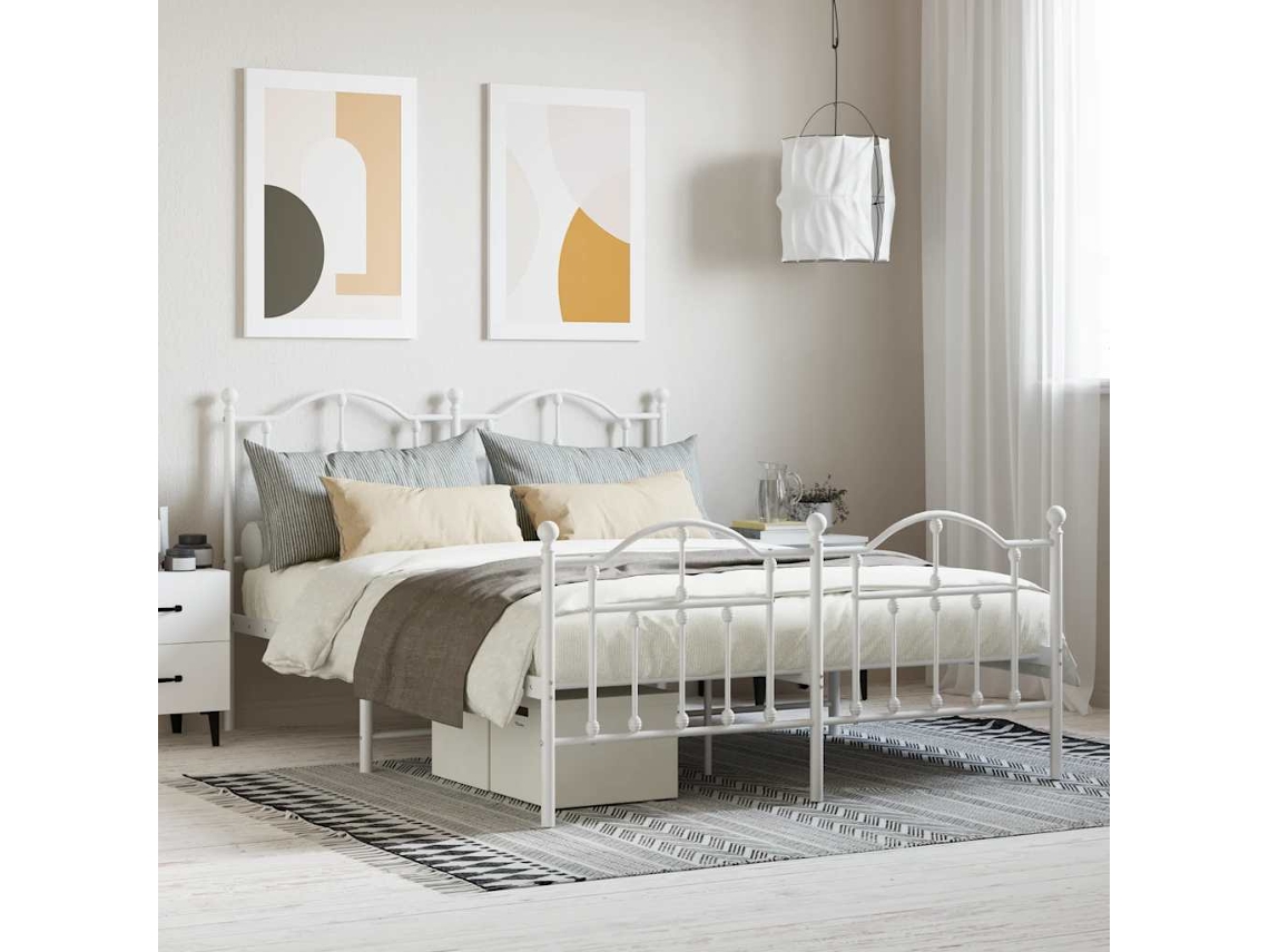 Vidaxl Estrutura de Cama com Cabeceira e Pés 140x200 Cm Metal Branco