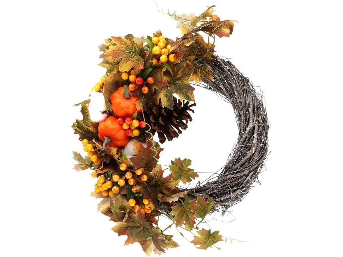 Guirnalda De Hojas De Arce Artificial 38cm Con Calabazas Y Frutos Para Decoración De Otoño