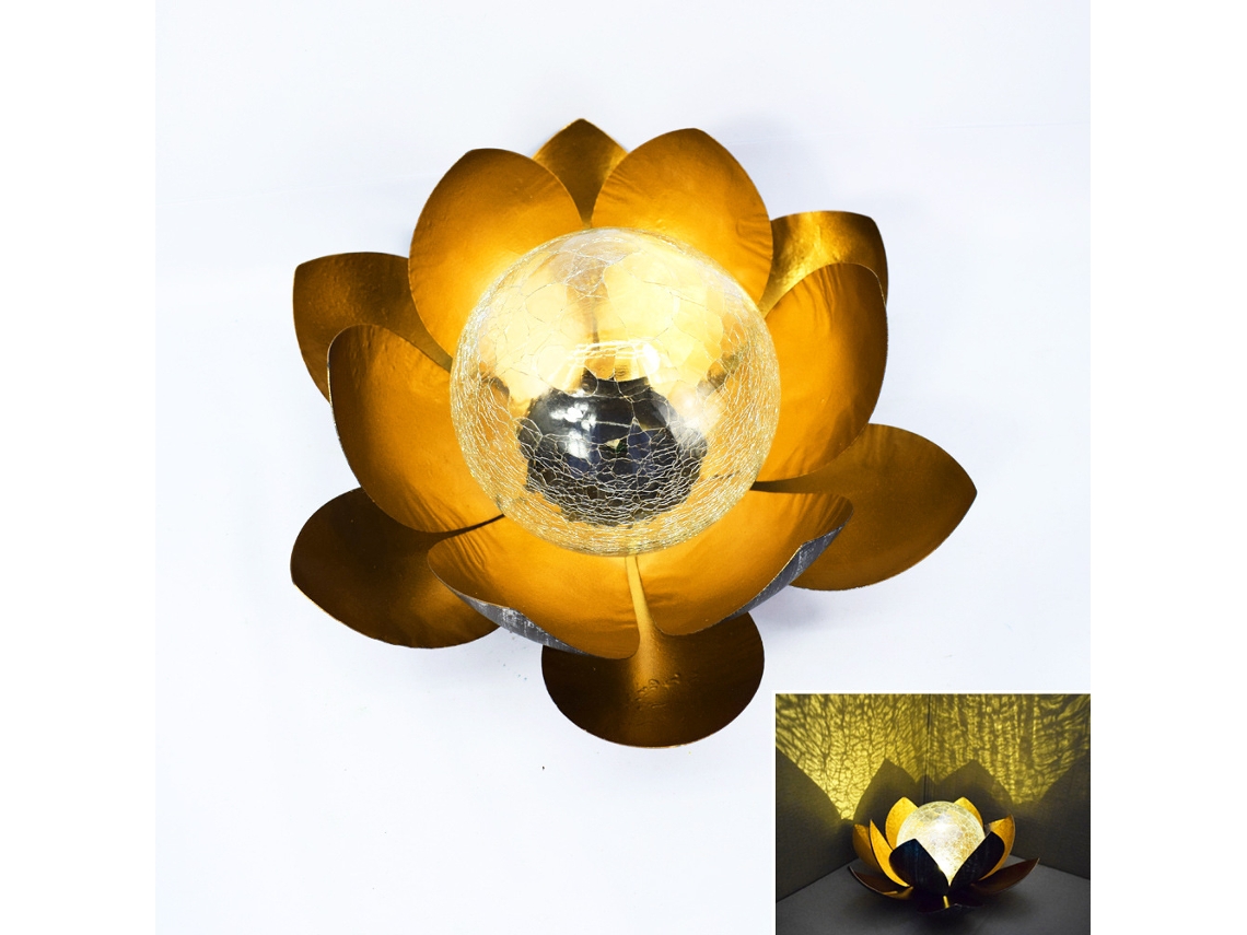 Luminária de Mesa Decorativa Led em Formato de Lótus para Jardim Externo, com Estrutura de Metal e Vidro AQUAFORGE