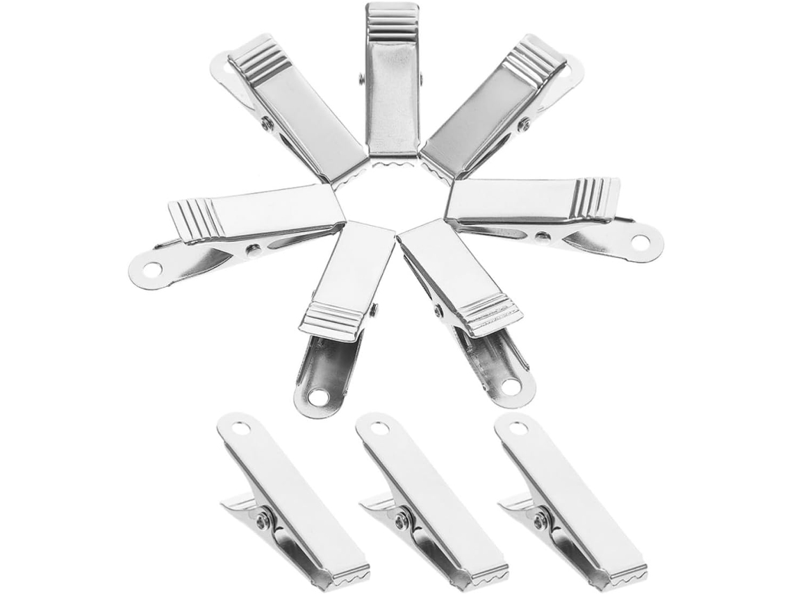 Conjunto Alasum com 10 mini clipes de metal com revestimento refrescante para organizar e fixar cabos em mesas.