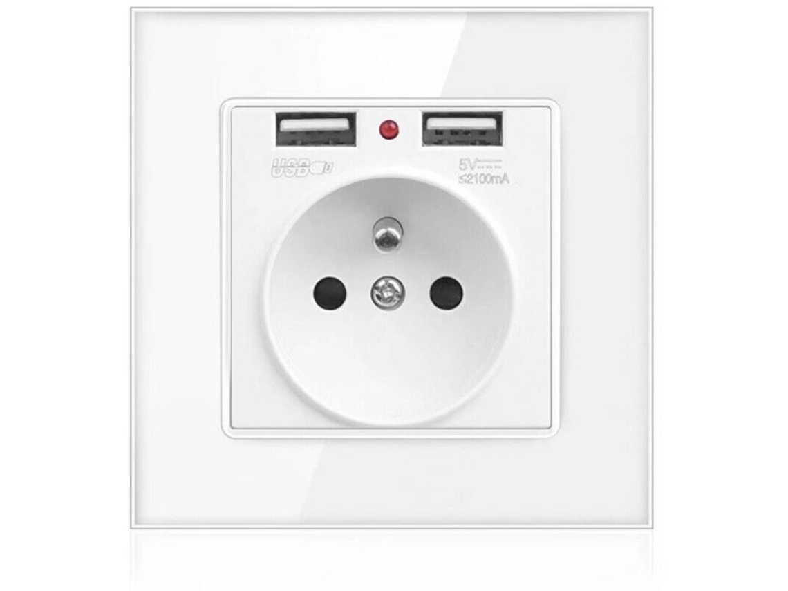 Tomada de Parede com Duas Portas Usb. Carregador Ca 16a 250v. Material Pc Retardante Chamas. Saída Usb 5v 2.1a para Dispositivos Digitais BRILVIBERA