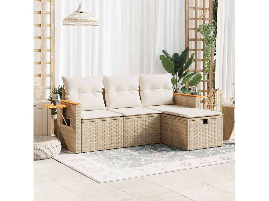 Conjunto de Móveis de Jardim HARLANV1 com 4 peças, sofás com almofadões Vime vidro