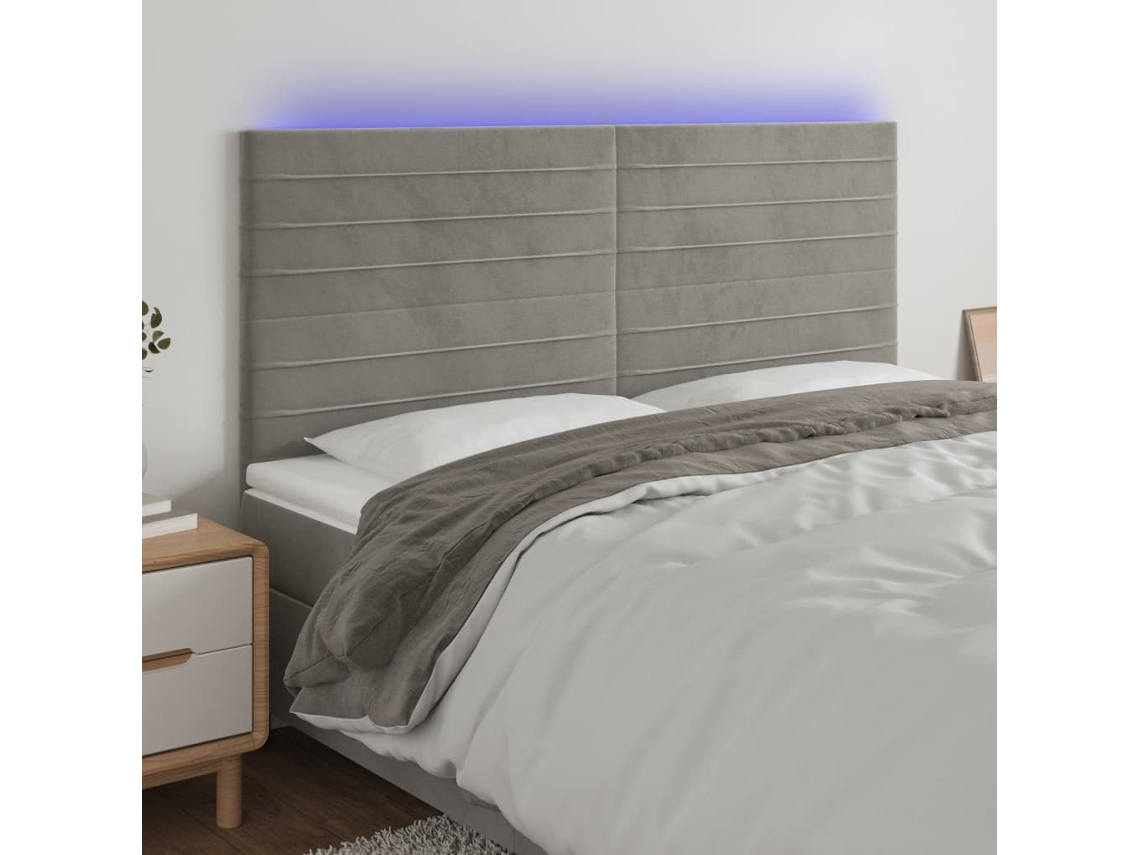 Cabecero de terciopelo con luces LED 180x5x118/128cm Gris Claro