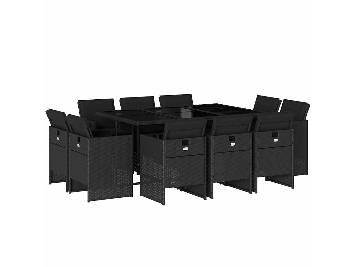 Conjunto de 11 Jantar para Jardim com Almofadões Vime Pe Preto MAISON EXCLUSIVE