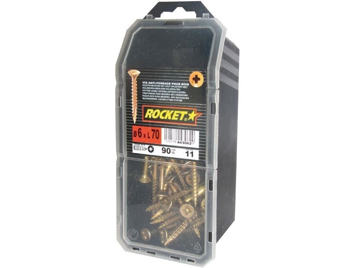 Parafuso Rocket Modelo Vynex 6x70 Mm Aço Dicromado 90 Peças Cabeça Escareada Pozi