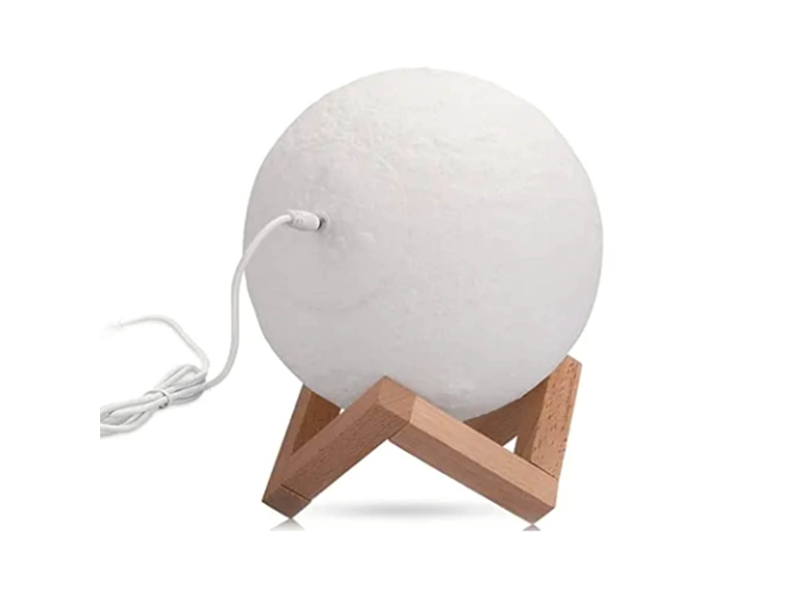 Lâmpada Lua Laxiscreed Usb Bicolor De 8cm Com Base De Madeira Para Quarto E Escritório