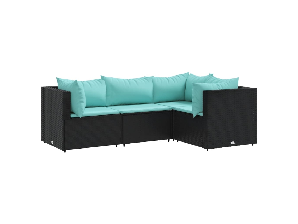 Conjunto de 4 Pcs Lounge de Jardim com Almofadões Vime Pe Preto MAISON EXCLUSIVE