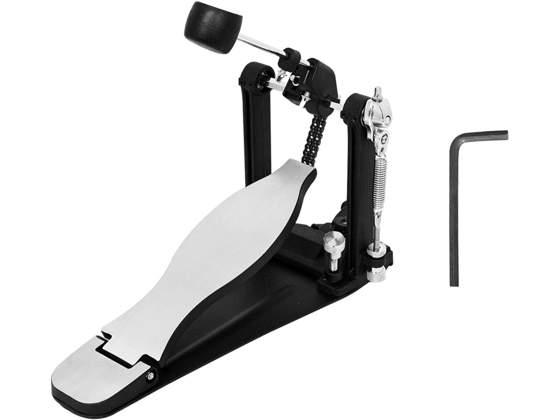 Pedal De Bumbo Ajustável Com Corrente Dupla, Base Antiderrapante, Acessório Para Bateria Com Textura Metálica.