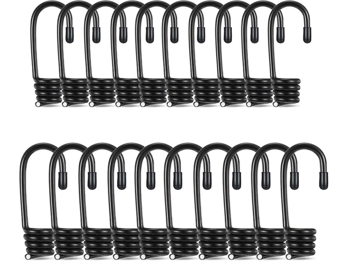 Cordas Elásticas Com Ganchos, 20 Unidades, Preto, Elástica