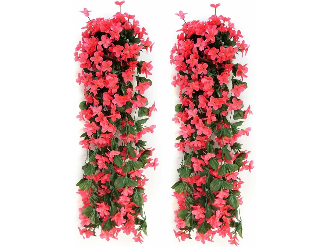 Conjunto de 2 Flores Artificiais de Hera, Plantas Artificiais para Decoração de Casa, Escritório, Jardim, Festa e Casamento, Rosa Vermelha. AQUAFORGE