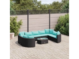 Vidaxl 10 Pcs Conjunto Sofás De Jardim C/ Almofadões Vime Pe Preto